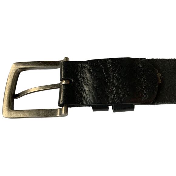 Mens Black Leather Belt Silver Square Buckle Belt Z7 - Picture 3 of 7